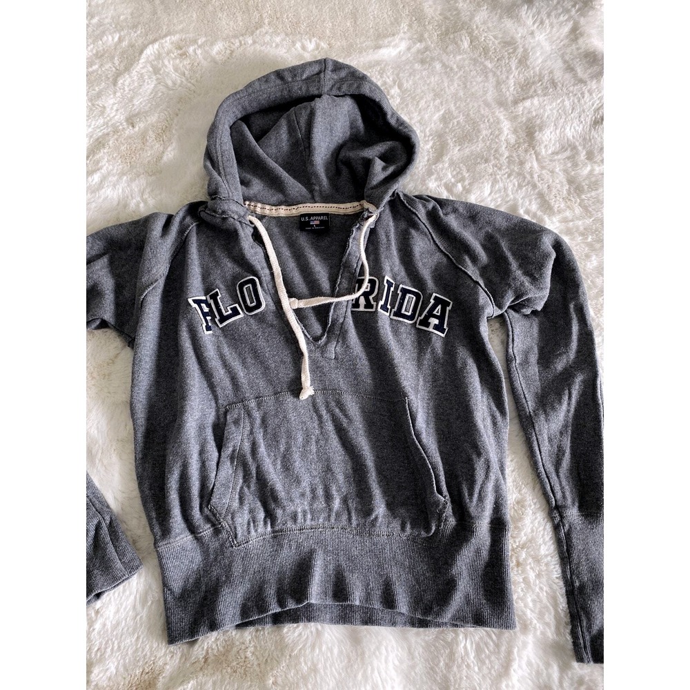 US Apparel Florida Hoodie Gray V-Neck Pullover Sweatshirt‎ Juniors Large Cotton